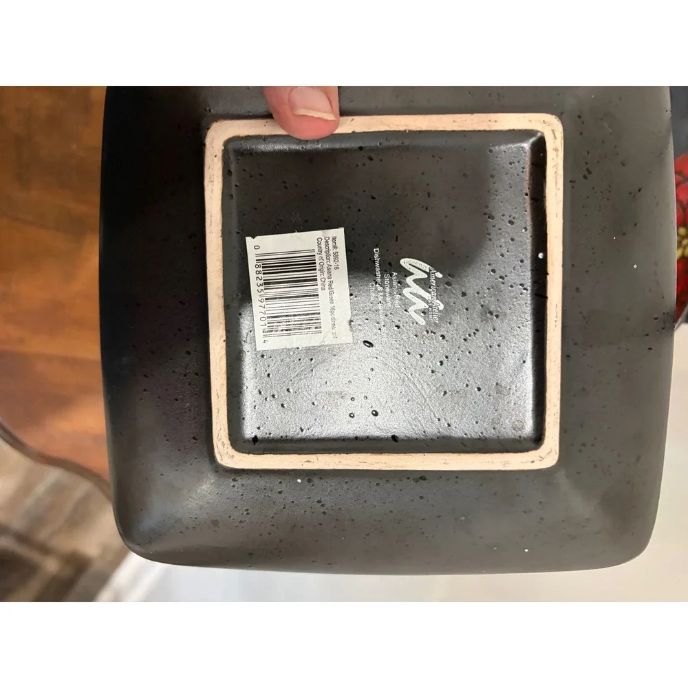 American Atelier Asiana Red Square Stoneware Salad Plates Set of 2 Black Floral